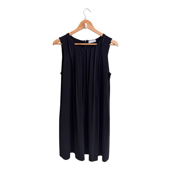 Calvin Klein Black Sleeveless A Line Pleated Front Swing Dress Womens Size 12 - Picture 1 of 14